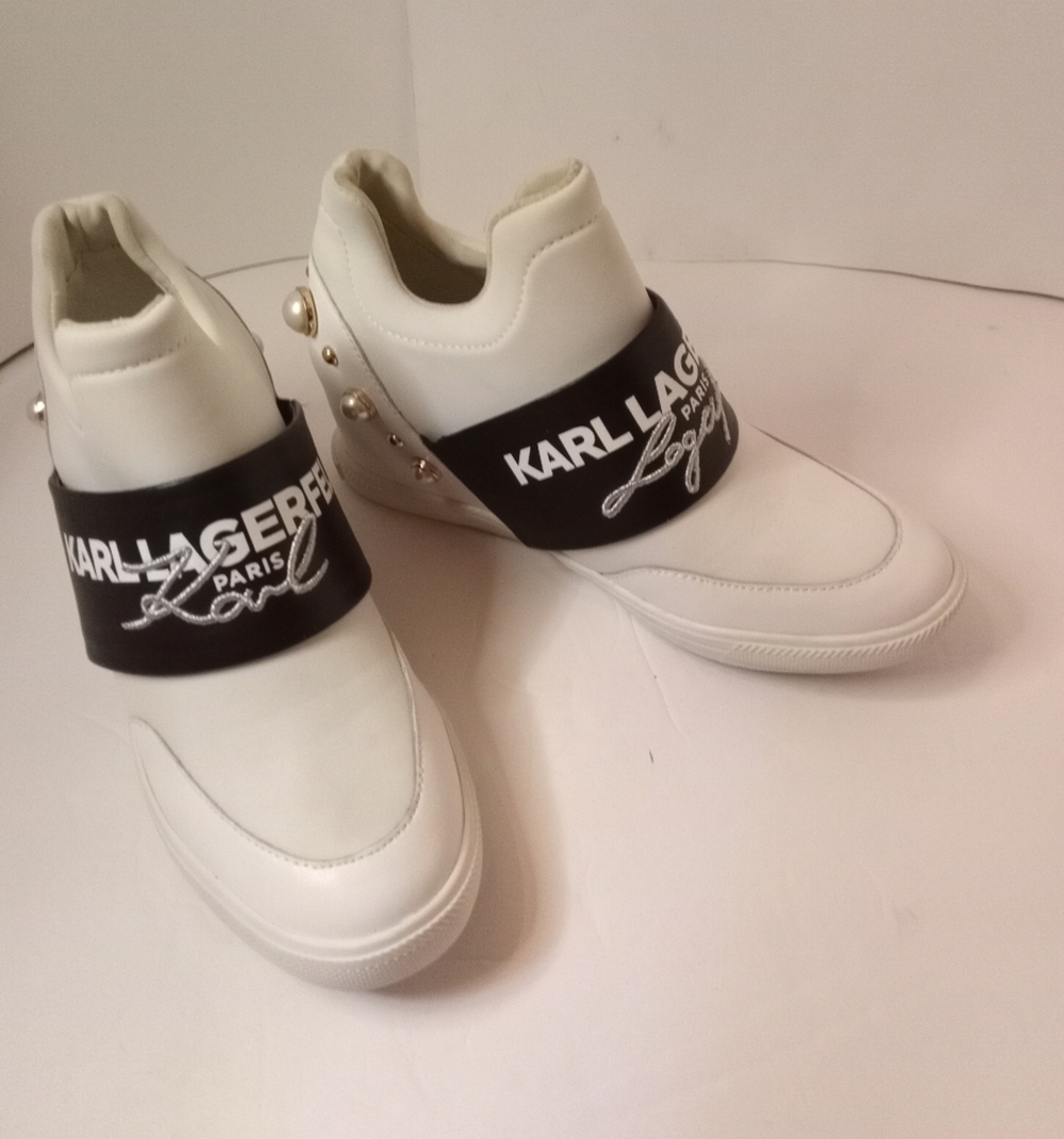 Karl lagerfeld Paris Charsi Women’s 8.5 White Pearl High Heel Sneakers SF - Picture 4 of 13